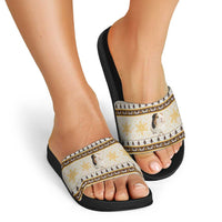 Guinea Pig Christmas Slide Sandals with Snowflakes Trees and Reindeer Pattern - Wonder Print Shop
