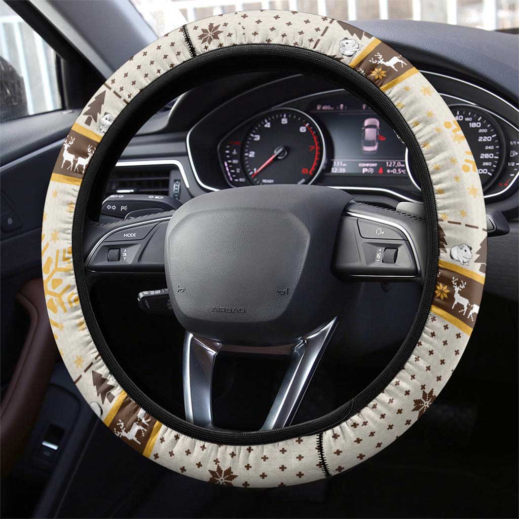 Guinea Pig Christmas Steering Wheel Cover with Snowflakes Trees and Reindeer Pattern - Wonder Print Shop