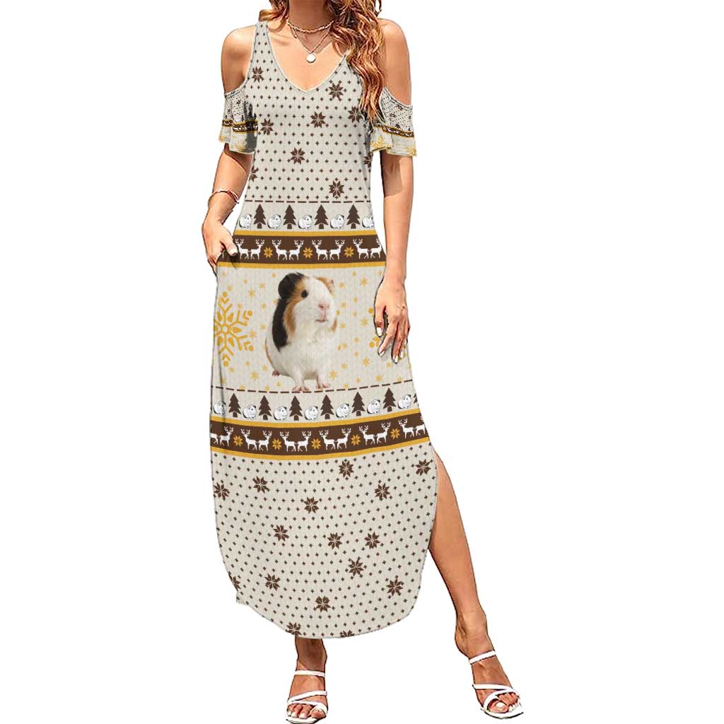 Guinea Pig Christmas Summer Maxi Dress with Snowflakes Trees and Reindeer Pattern - Wonder Print Shop