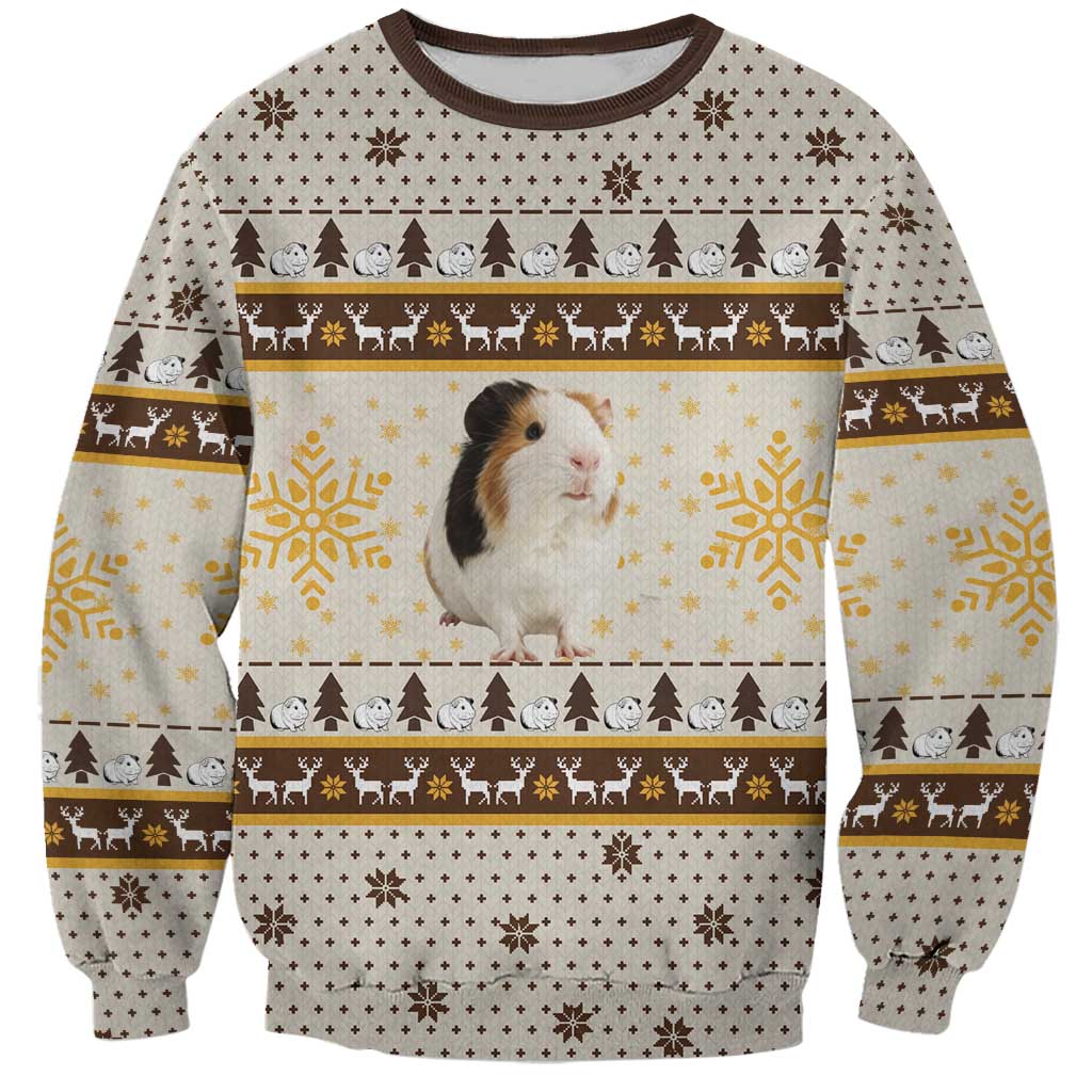 Guinea Pig Christmas Sweatshirt with Snowflakes Trees and Reindeer Pattern - Wonder Print Shop