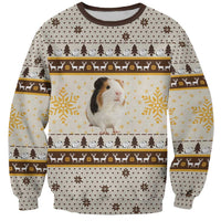 Guinea Pig Christmas Sweatshirt with Snowflakes Trees and Reindeer Pattern - Wonder Print Shop