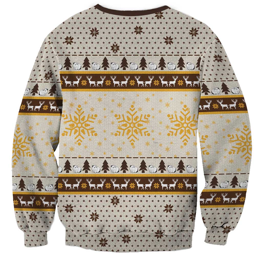 Guinea Pig Christmas Sweatshirt with Snowflakes Trees and Reindeer Pattern - Wonder Print Shop