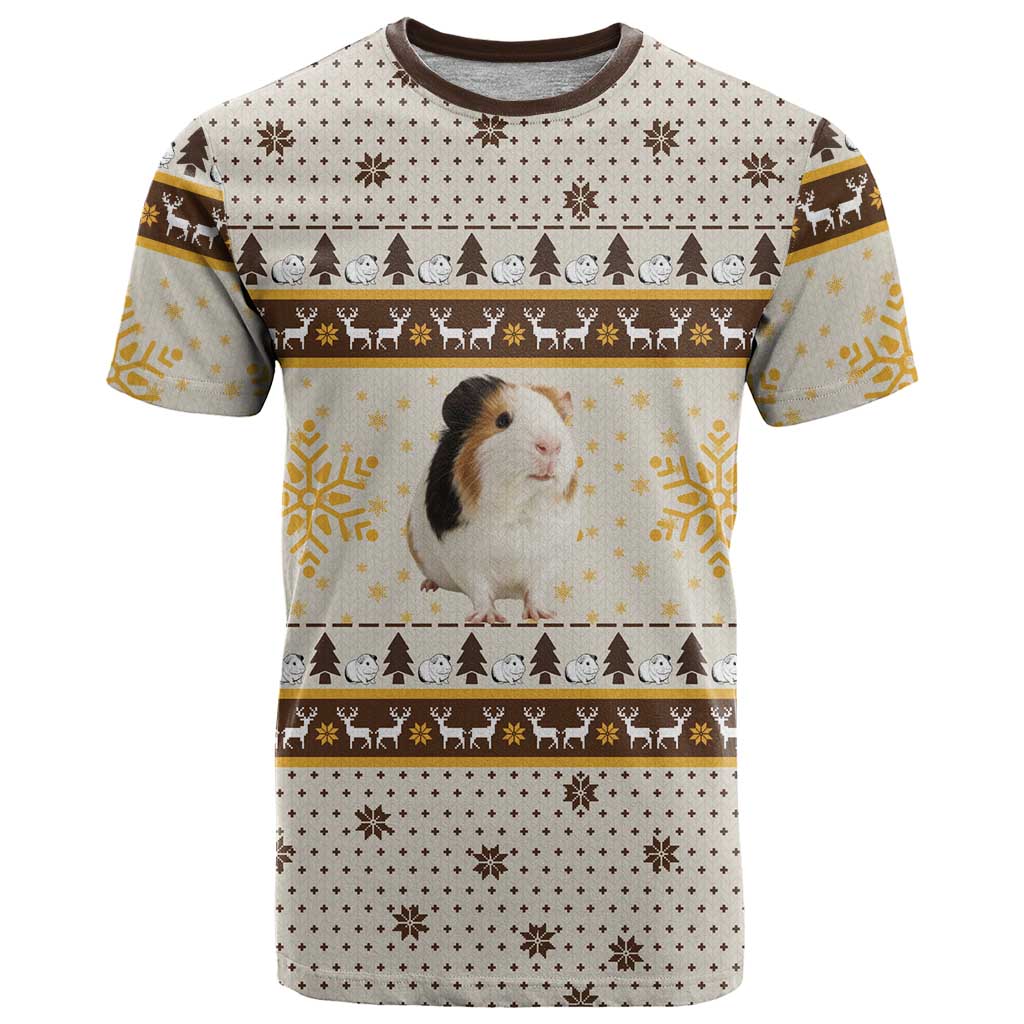 Guinea Pig Christmas T Shirt with Snowflakes Trees and Reindeer Pattern - Wonder Print Shop