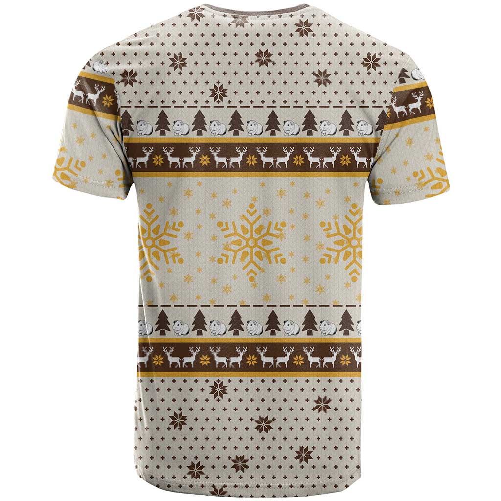 Guinea Pig Christmas T Shirt with Snowflakes Trees and Reindeer Pattern - Wonder Print Shop