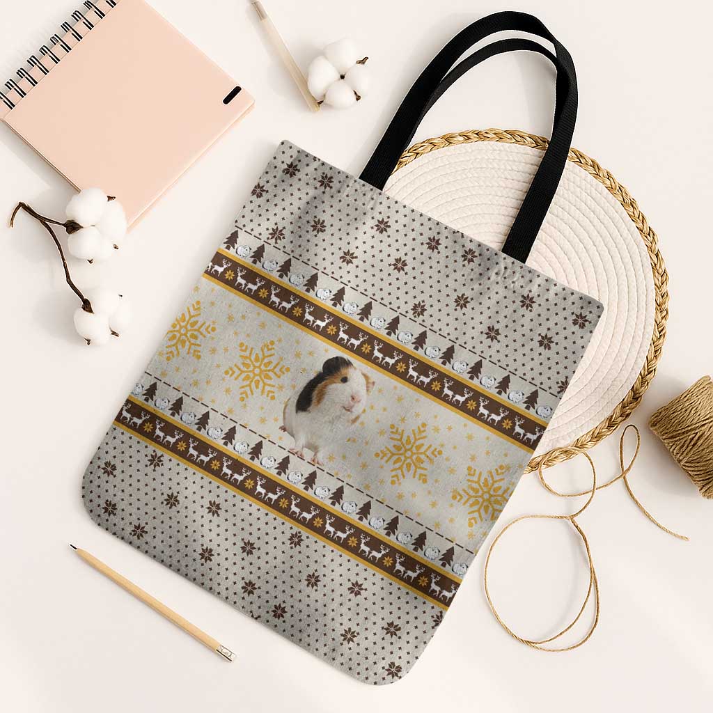 Guinea Pig Christmas Tote Bag with Snowflakes Trees and Reindeer Pattern - Wonder Print Shop