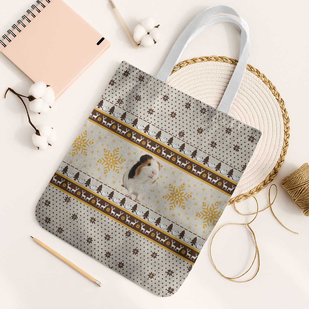 Guinea Pig Christmas Tote Bag with Snowflakes Trees and Reindeer Pattern - Wonder Print Shop