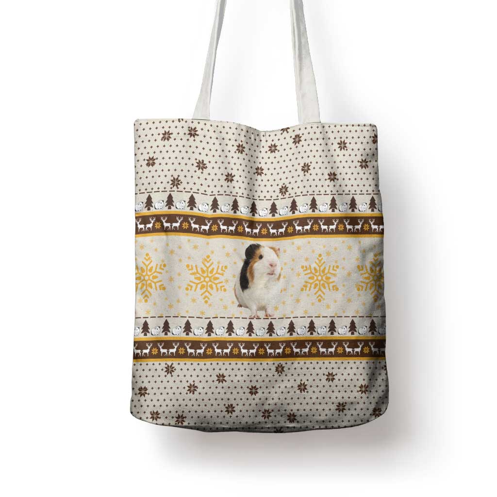 Guinea Pig Christmas Tote Bag with Snowflakes Trees and Reindeer Pattern - Wonder Print Shop
