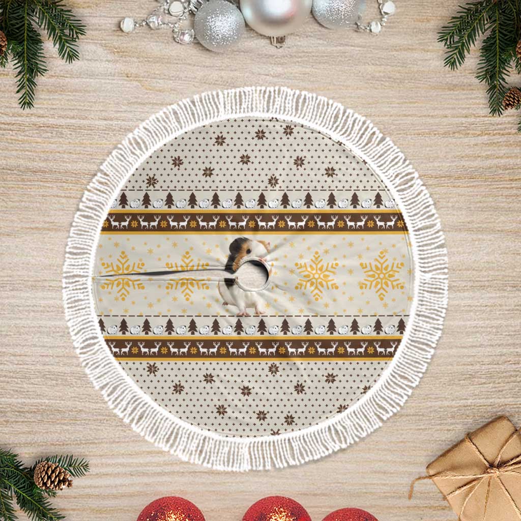 Guinea Pig Christmas Tree Skirt with Snowflakes Trees and Reindeer Pattern - Wonder Print Shop