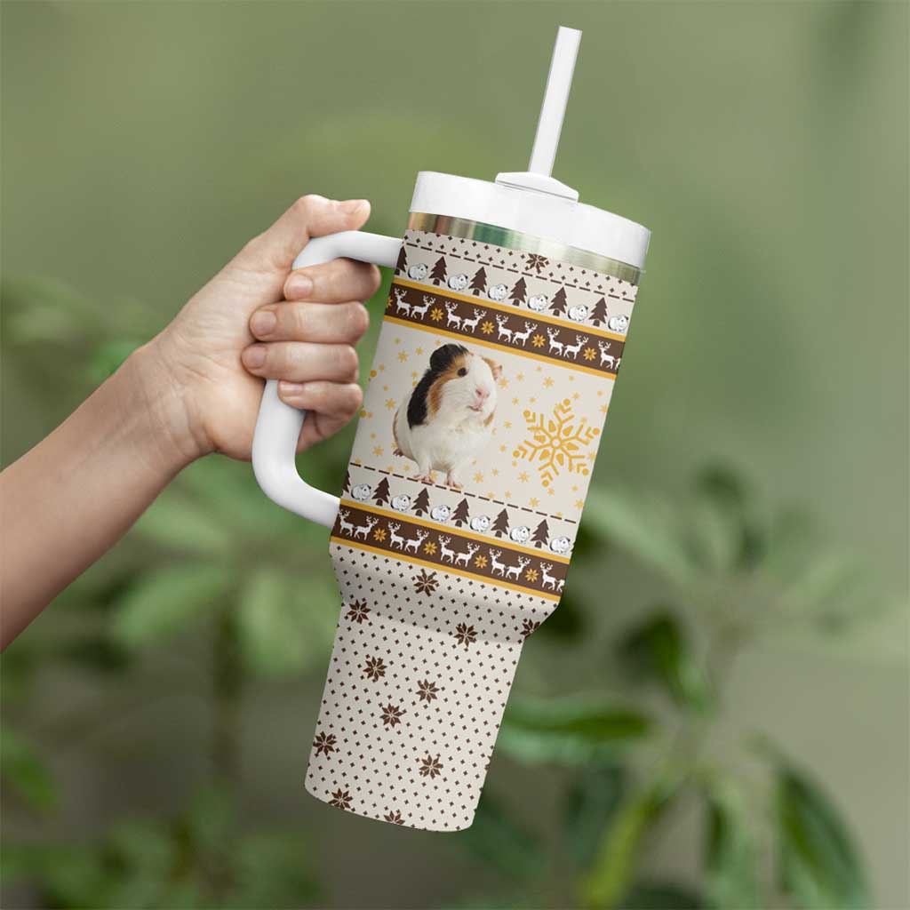 Guinea Pig Christmas Tumbler With Handle with Snowflakes Trees and Reindeer Pattern - Wonder Print Shop