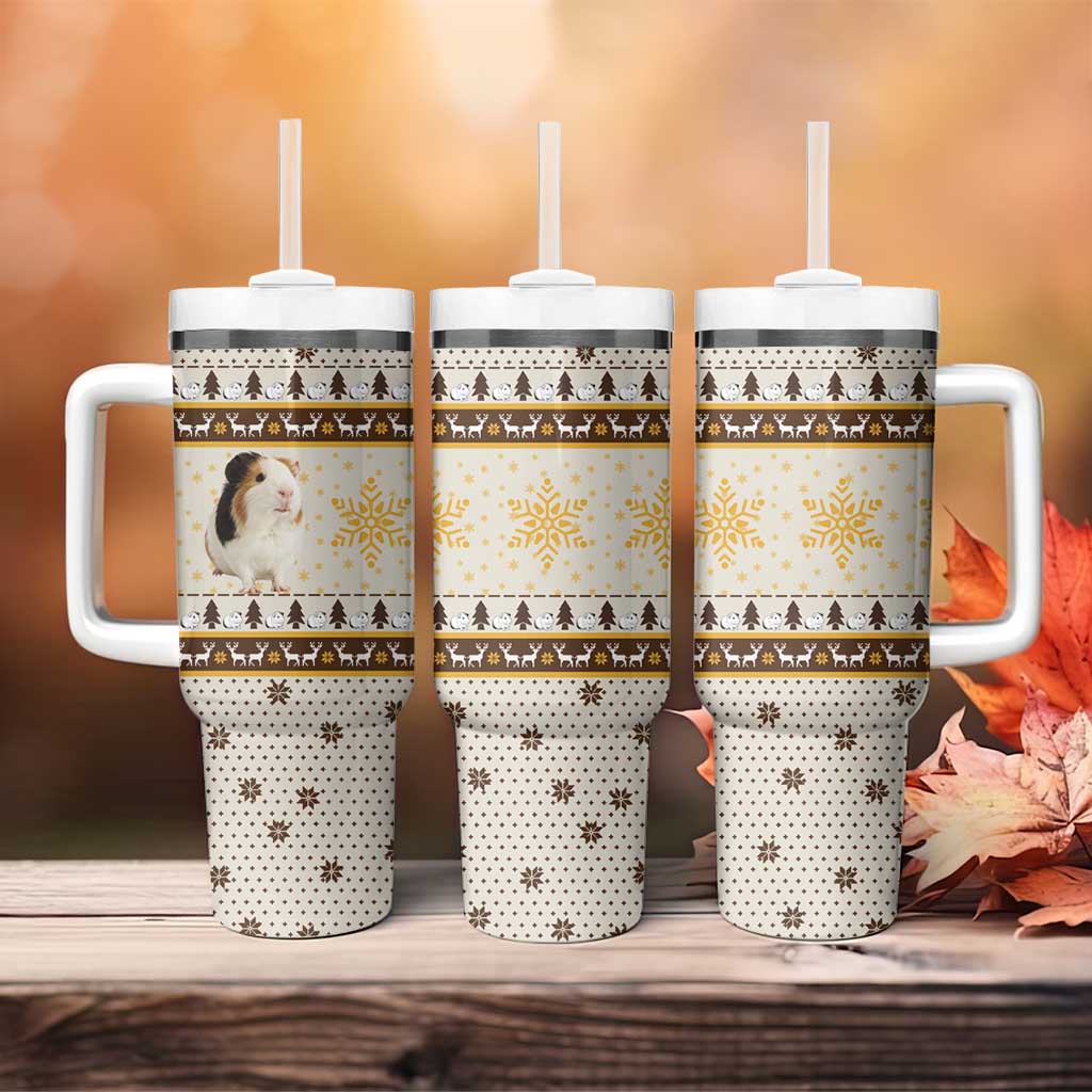 Guinea Pig Christmas Tumbler With Handle with Snowflakes Trees and Reindeer Pattern - Wonder Print Shop