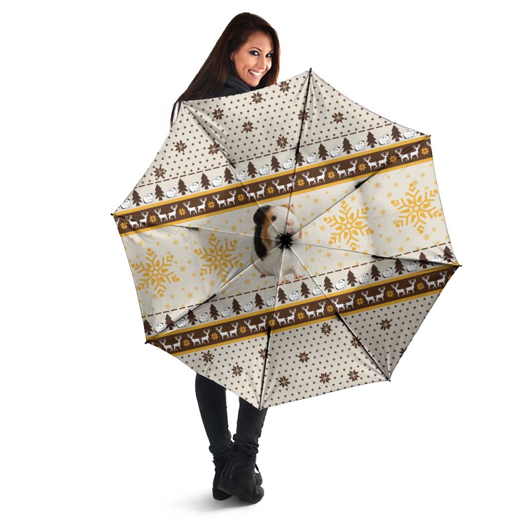 Guinea Pig Christmas Umbrella with Snowflakes Trees and Reindeer Pattern - Wonder Print Shop