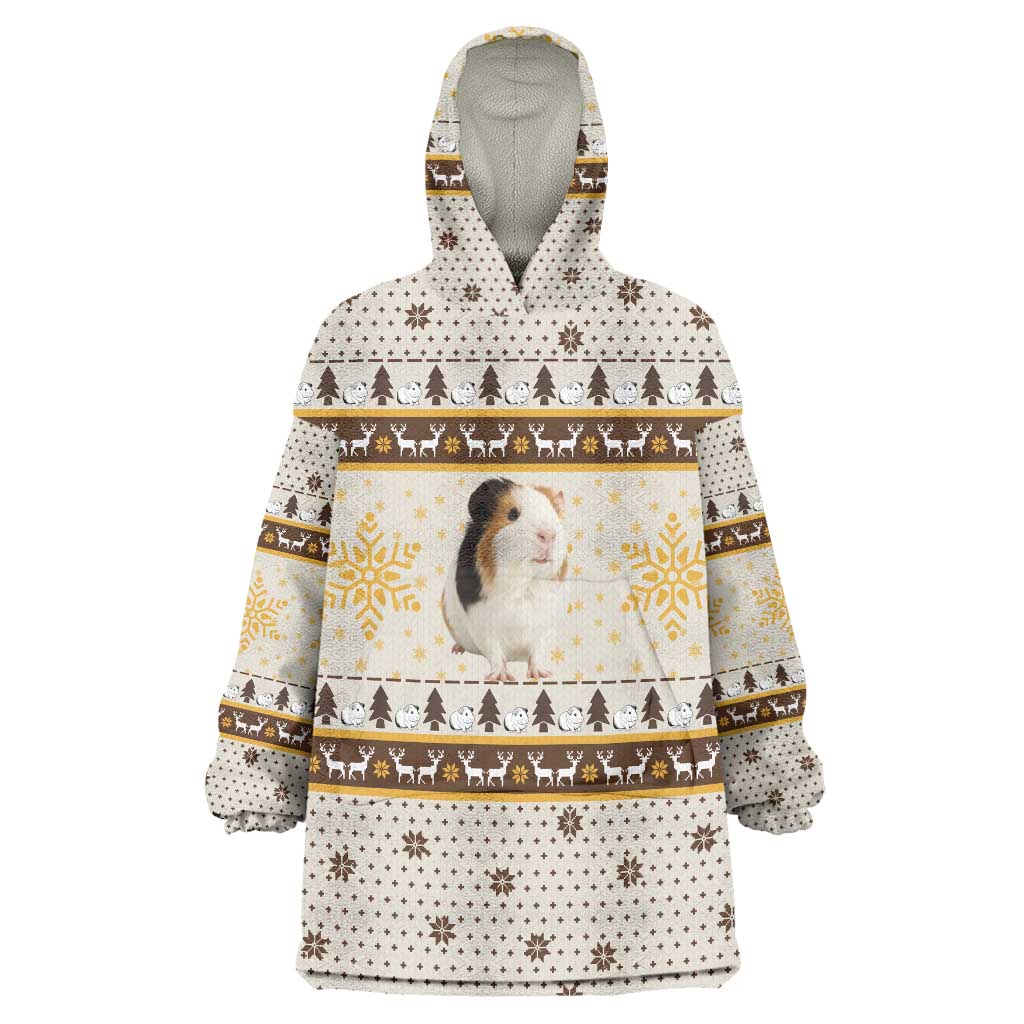 Guinea Pig Christmas Wearable Blanket Hoodie with Snowflakes Trees and Reindeer Pattern - Wonder Print Shop