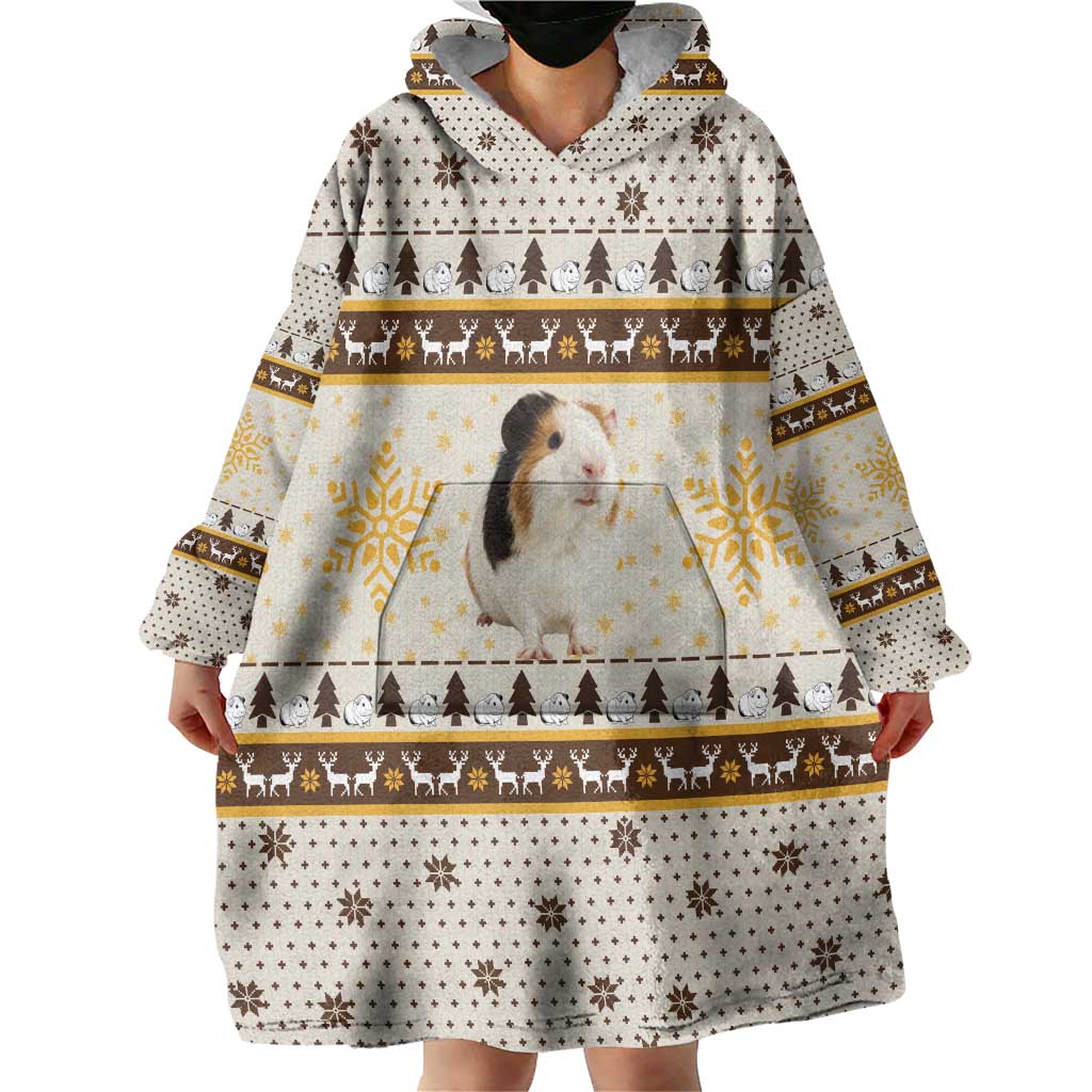 Guinea Pig Christmas Wearable Blanket Hoodie with Snowflakes Trees and Reindeer Pattern - Wonder Print Shop