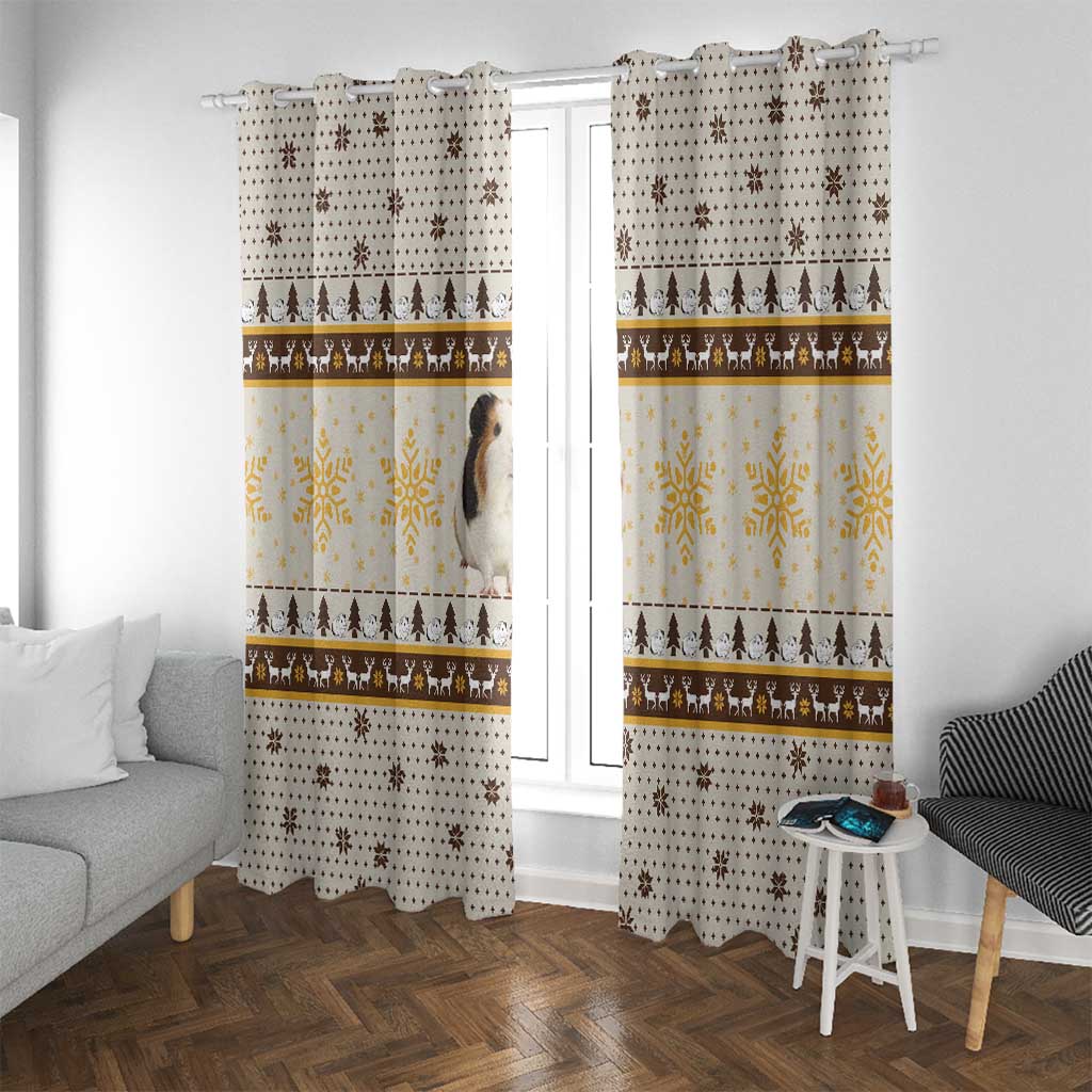 Guinea Pig Christmas Window Curtain with Snowflakes Trees and Reindeer Pattern - Wonder Print Shop