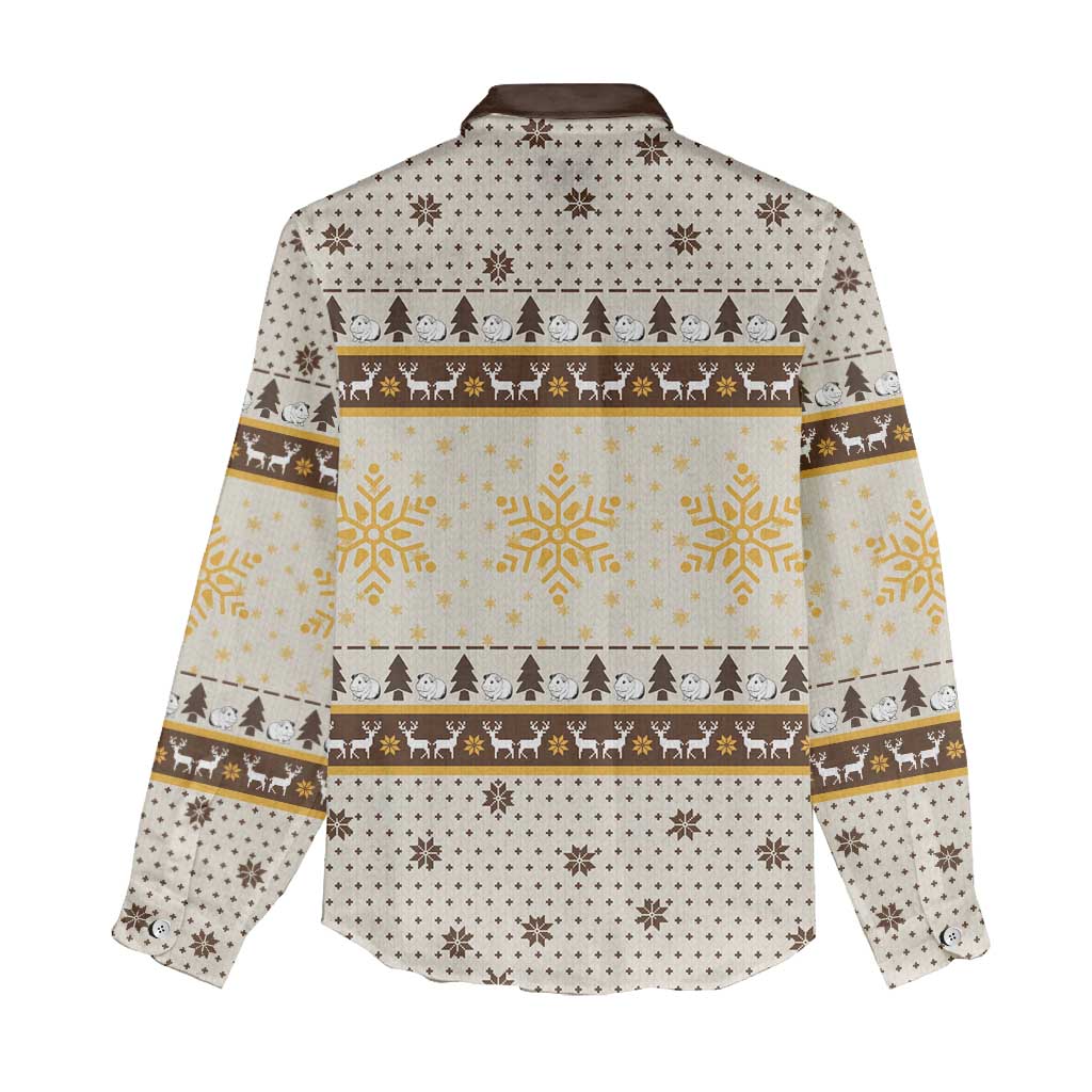 Guinea Pig Christmas Women Casual Shirt with Snowflakes Trees and Reindeer Pattern - Wonder Print Shop