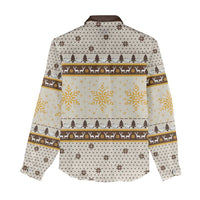 Guinea Pig Christmas Women Casual Shirt with Snowflakes Trees and Reindeer Pattern - Wonder Print Shop