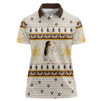 Guinea Pig Christmas Women Polo Shirt with Snowflakes Trees and Reindeer Pattern - Wonder Print Shop