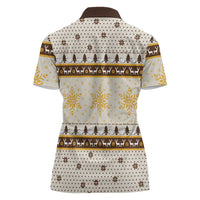 Guinea Pig Christmas Women Polo Shirt with Snowflakes Trees and Reindeer Pattern - Wonder Print Shop