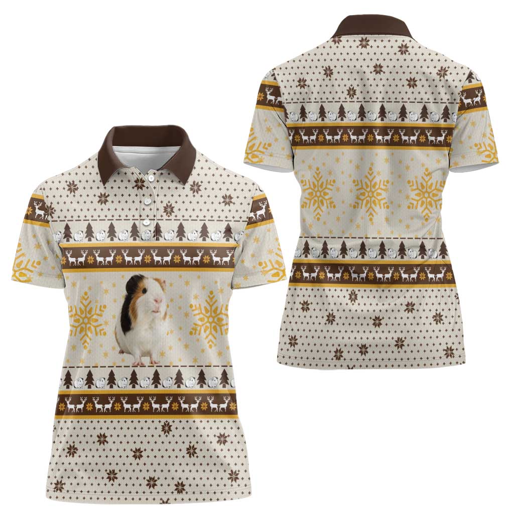 Guinea Pig Christmas Women Polo Shirt with Snowflakes Trees and Reindeer Pattern - Wonder Print Shop