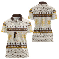 Guinea Pig Christmas Women Polo Shirt with Snowflakes Trees and Reindeer Pattern - Wonder Print Shop