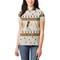 Guinea Pig Christmas Women Polo Shirt with Snowflakes Trees and Reindeer Pattern - Wonder Print Shop