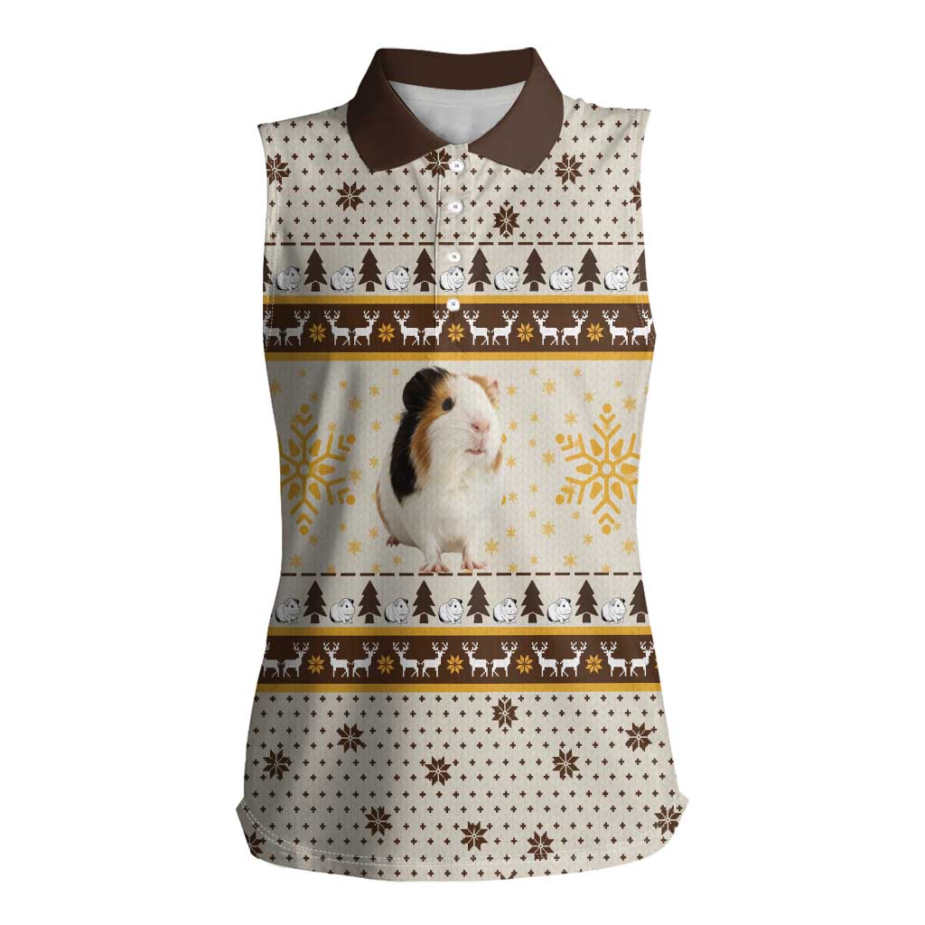 Guinea Pig Christmas Women Sleeveless Polo Shirt with Snowflakes Trees and Reindeer Pattern - Wonder Print Shop