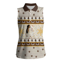 Guinea Pig Christmas Women Sleeveless Polo Shirt with Snowflakes Trees and Reindeer Pattern - Wonder Print Shop