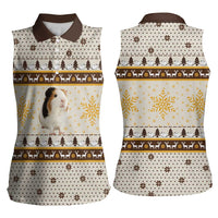 Guinea Pig Christmas Women Sleeveless Polo Shirt with Snowflakes Trees and Reindeer Pattern - Wonder Print Shop
