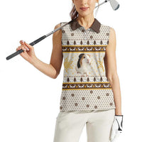 Guinea Pig Christmas Women Sleeveless Polo Shirt with Snowflakes Trees and Reindeer Pattern - Wonder Print Shop