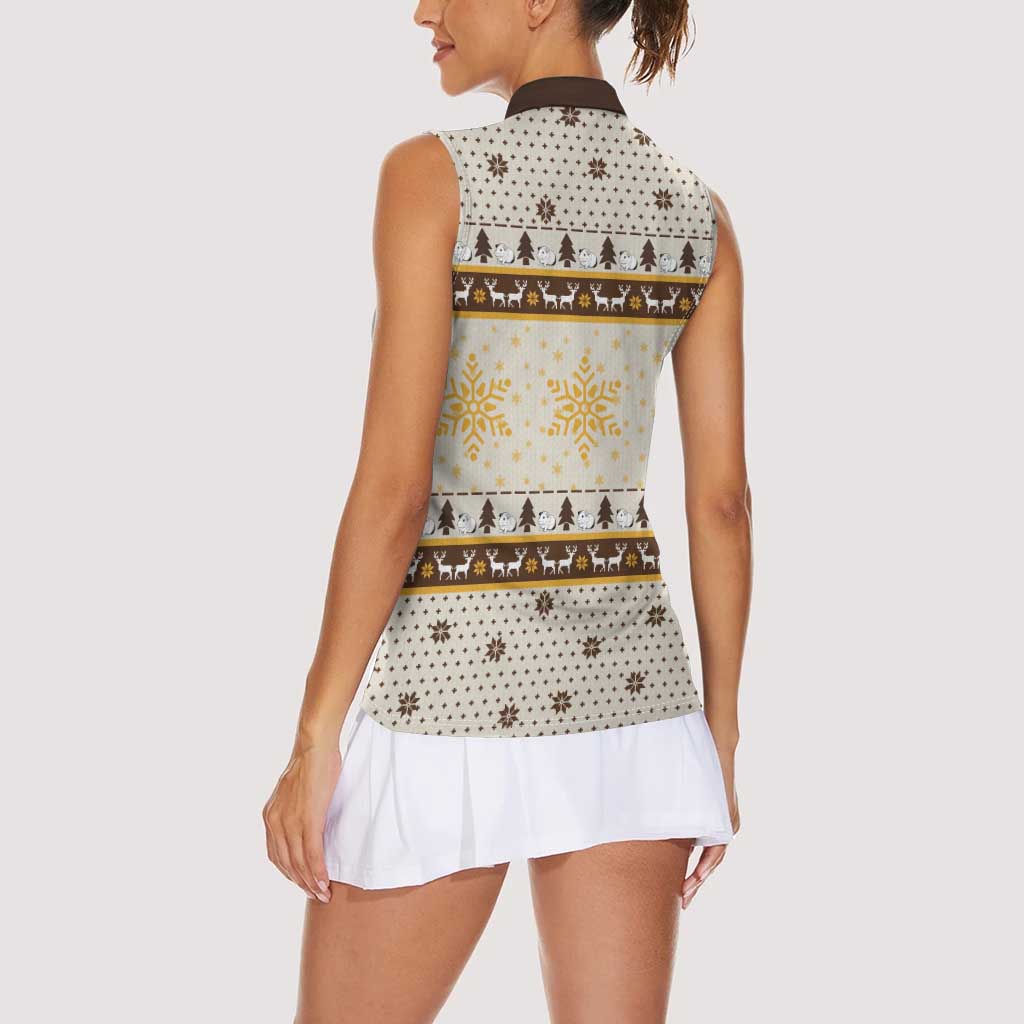 Guinea Pig Christmas Women Sleeveless Polo Shirt with Snowflakes Trees and Reindeer Pattern - Wonder Print Shop