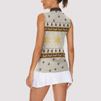 Guinea Pig Christmas Women Sleeveless Polo Shirt with Snowflakes Trees and Reindeer Pattern - Wonder Print Shop