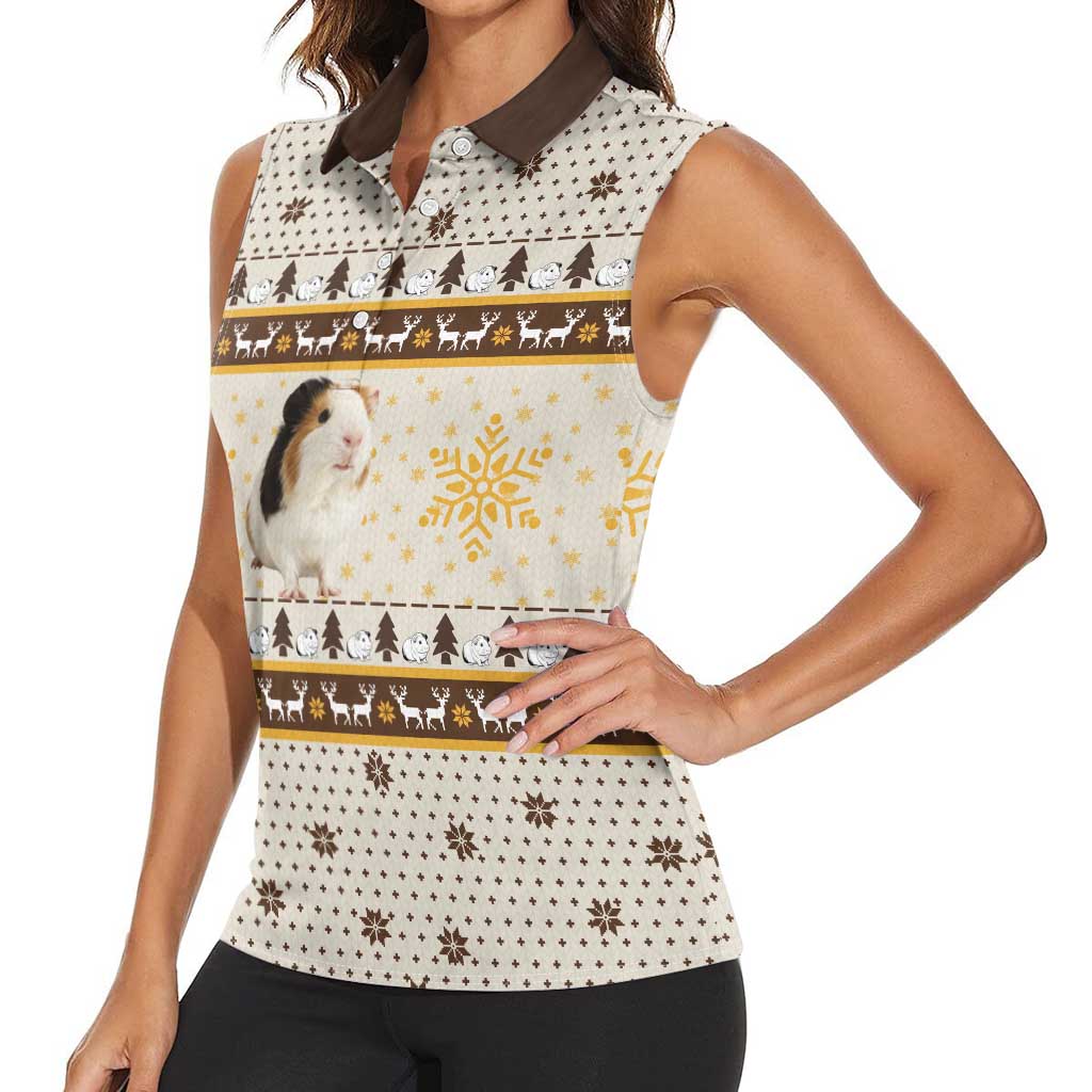 Guinea Pig Christmas Women Sleeveless Polo Shirt with Snowflakes Trees and Reindeer Pattern - Wonder Print Shop