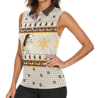Guinea Pig Christmas Women Sleeveless Polo Shirt with Snowflakes Trees and Reindeer Pattern - Wonder Print Shop