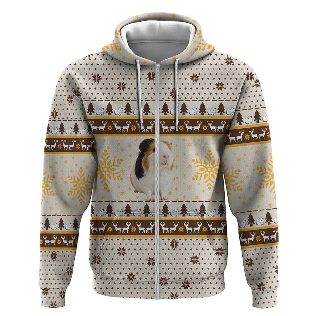 Guinea Pig Christmas Zip Hoodie with Snowflakes Trees and Reindeer Pattern - Wonder Print Shop