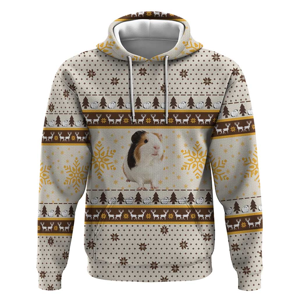 Guinea Pig Christmas Zip Hoodie with Snowflakes Trees and Reindeer Pattern - Wonder Print Shop