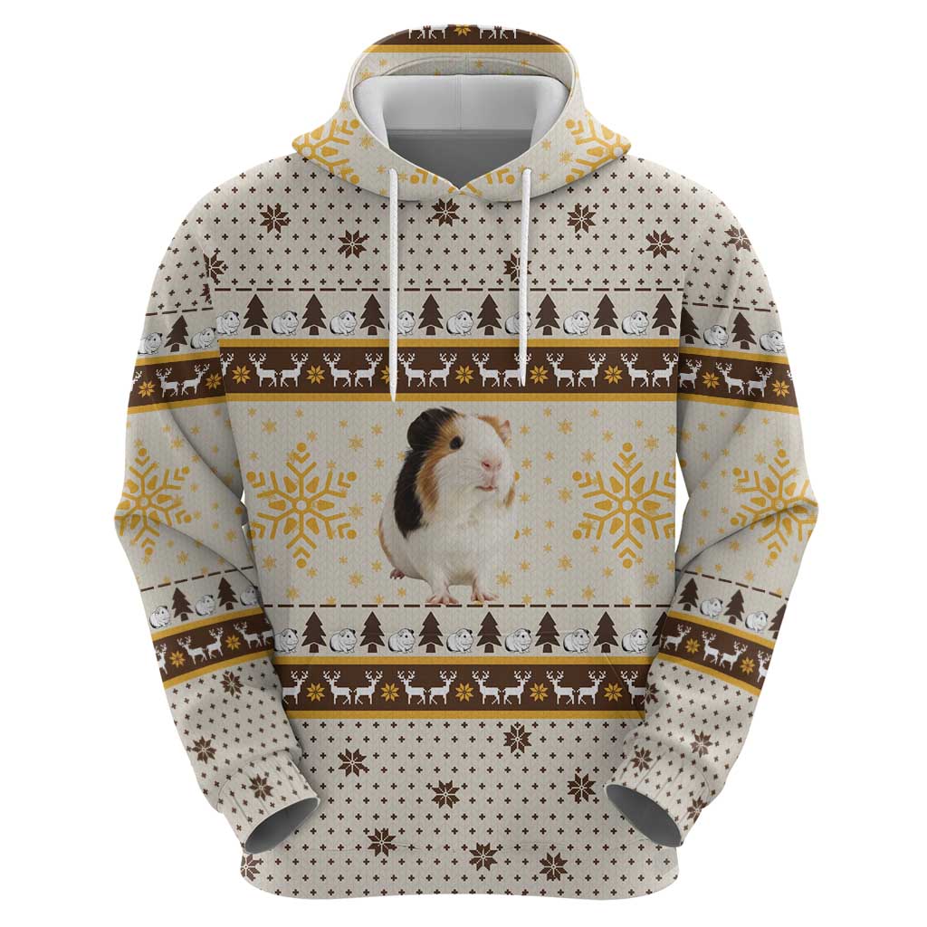 Guinea Pig Christmas Zip Hoodie with Snowflakes Trees and Reindeer Pattern - Wonder Print Shop