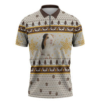 Guinea Pig Christmas Zipper Polo Shirt with Snowflakes Trees and Reindeer Pattern - Wonder Print Shop