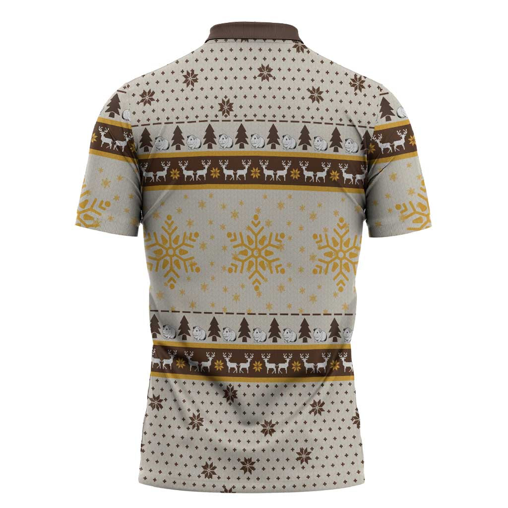 Guinea Pig Christmas Zipper Polo Shirt with Snowflakes Trees and Reindeer Pattern - Wonder Print Shop