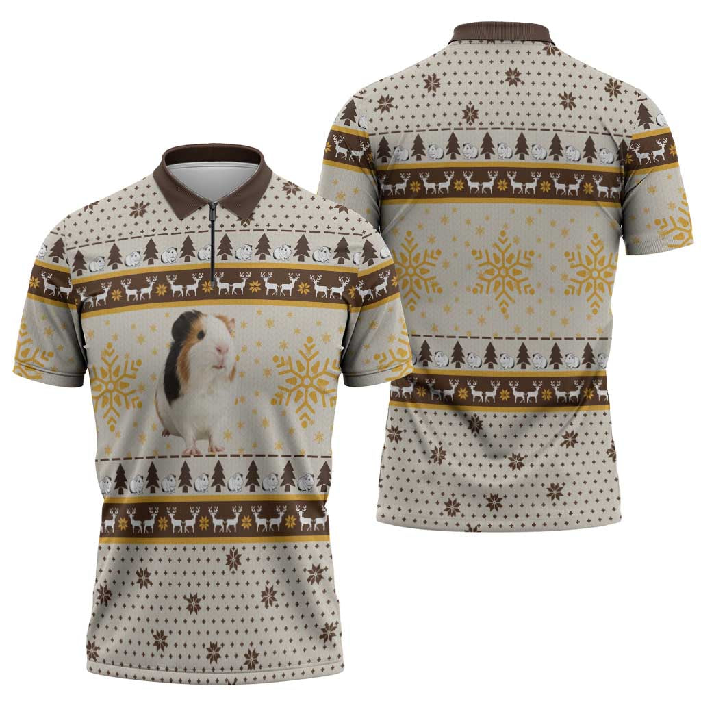 Guinea Pig Christmas Zipper Polo Shirt with Snowflakes Trees and Reindeer Pattern - Wonder Print Shop
