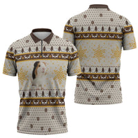Guinea Pig Christmas Zipper Polo Shirt with Snowflakes Trees and Reindeer Pattern - Wonder Print Shop