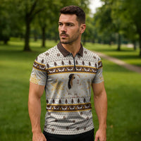 Guinea Pig Christmas Zipper Polo Shirt with Snowflakes Trees and Reindeer Pattern - Wonder Print Shop