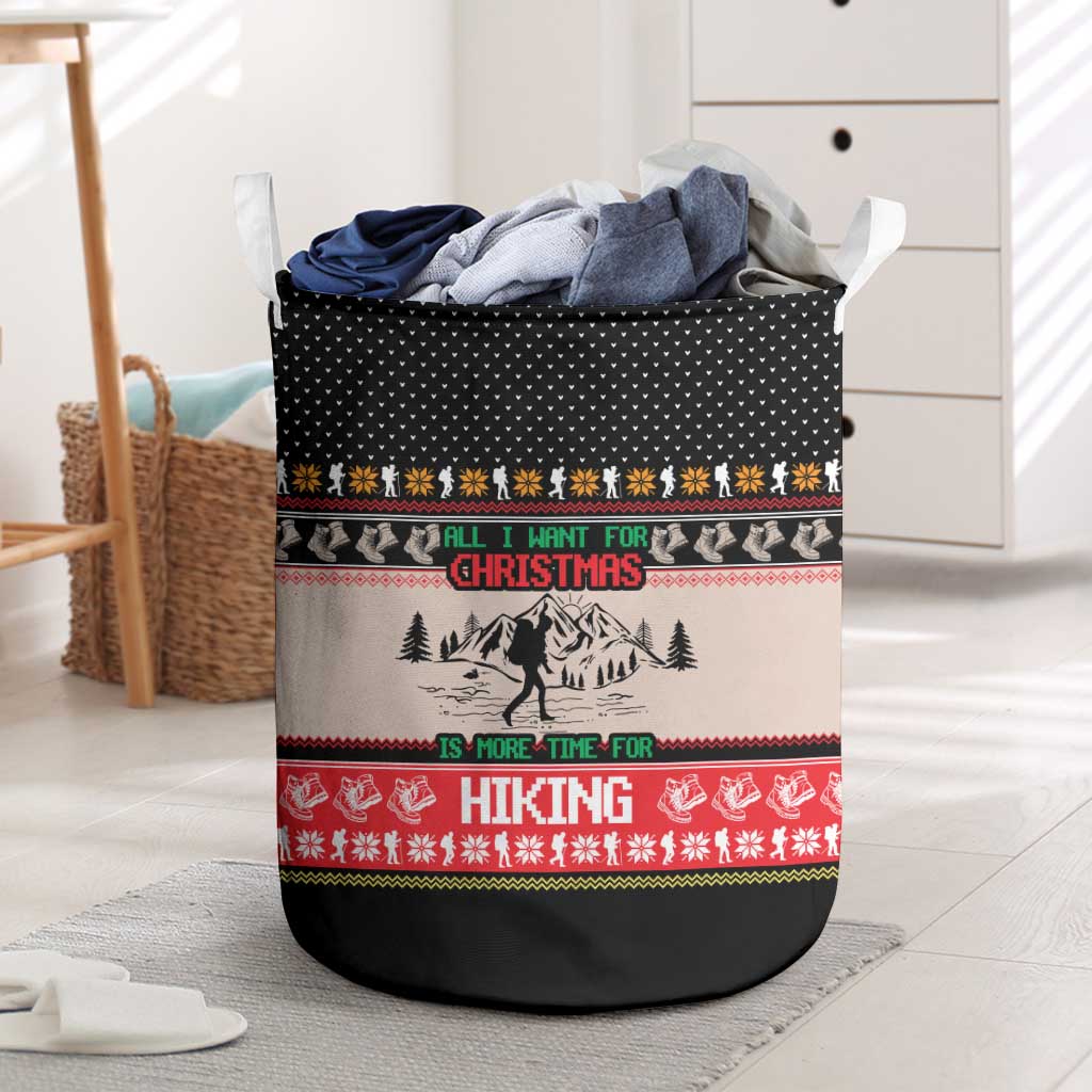 Hiking Christmas Laundry Basket with Mountains Trees and Winter Holiday Pattern - Wonder Print Shop
