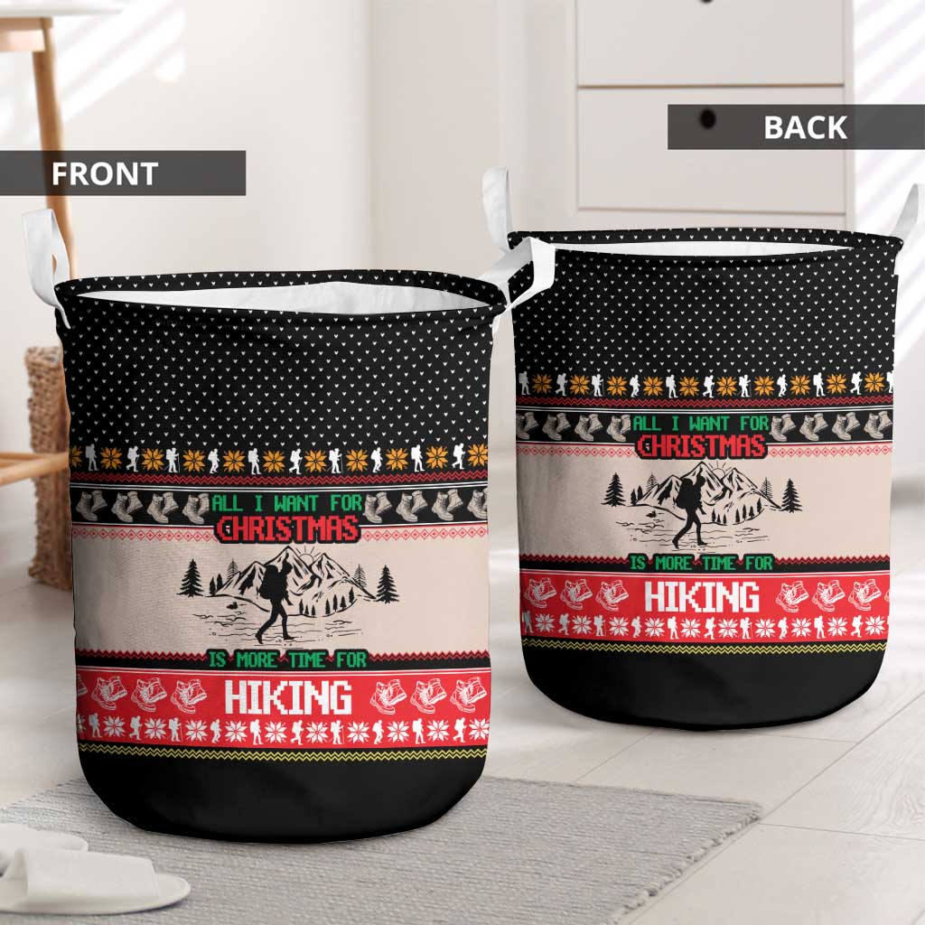 Hiking Christmas Laundry Basket with Mountains Trees and Winter Holiday Pattern - Wonder Print Shop