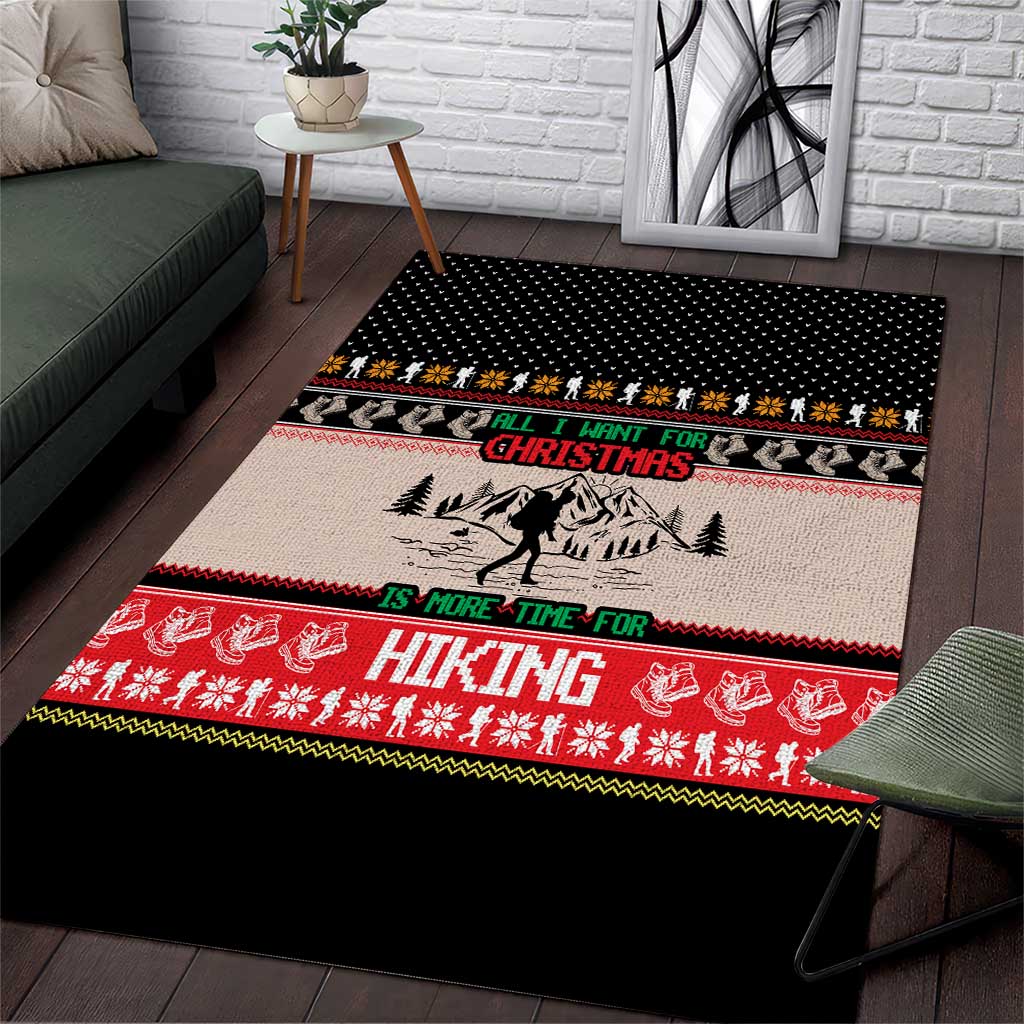Hiking Christmas Area Rug with Mountains Trees and Winter Holiday Pattern - Wonder Print Shop