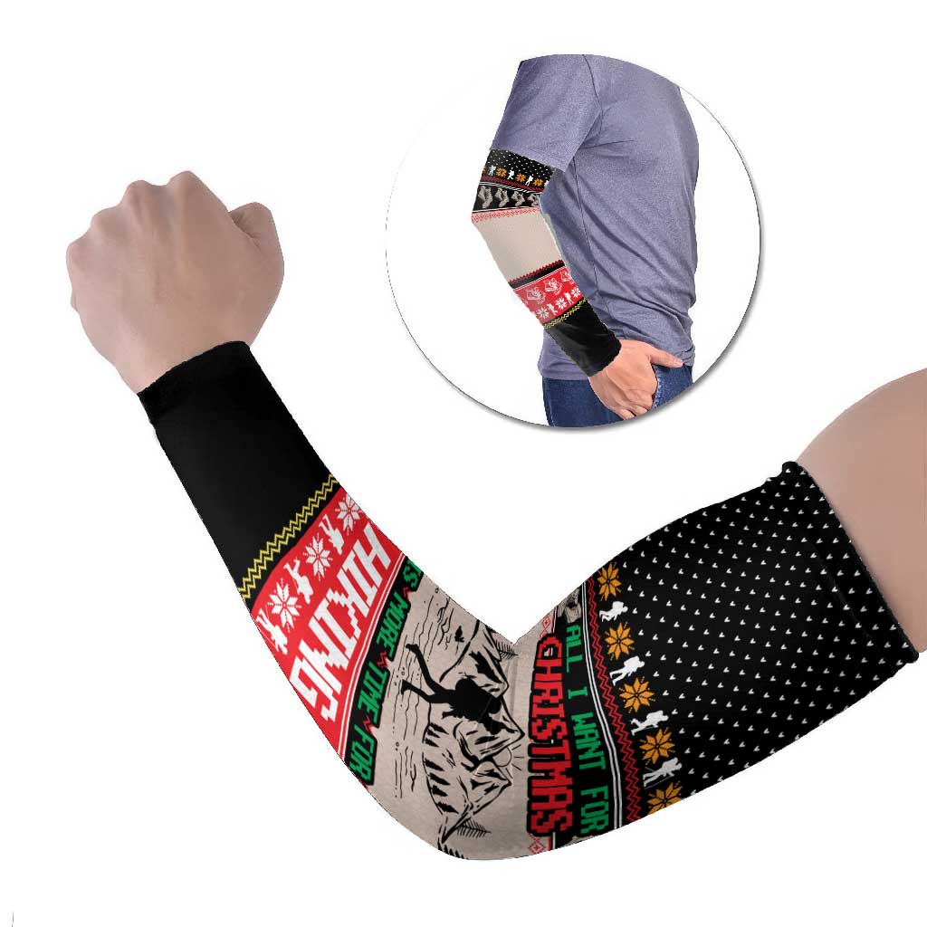Hiking Christmas Arm Sleeves with Mountains Trees and Winter Holiday Pattern - Wonder Print Shop