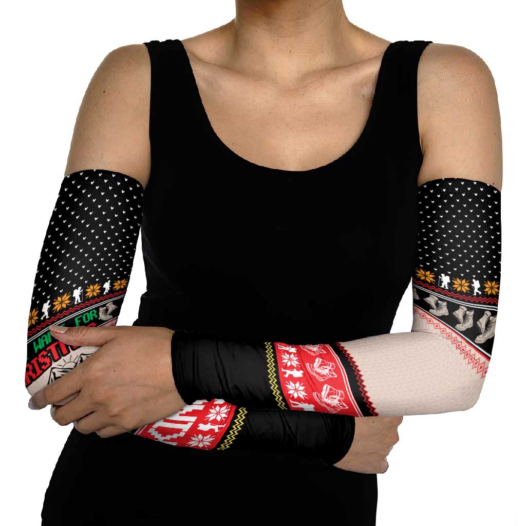 Hiking Christmas Arm Sleeves with Mountains Trees and Winter Holiday Pattern - Wonder Print Shop