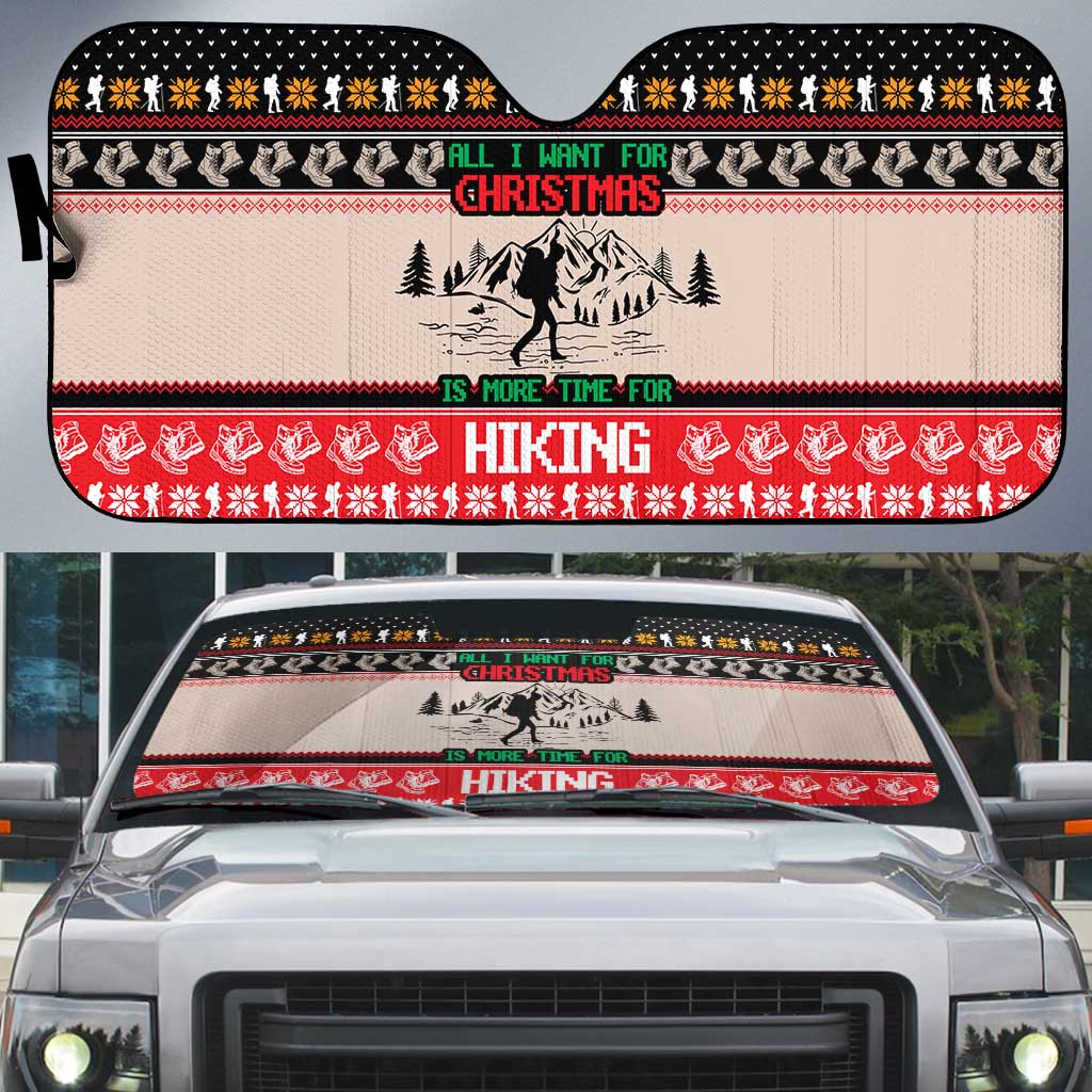 Hiking Christmas Auto Sun Shade with Mountains Trees and Winter Holiday Pattern - Wonder Print Shop