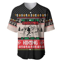 Hiking Christmas Baseball Jersey with Mountains Trees and Winter Holiday Pattern - Wonder Print Shop
