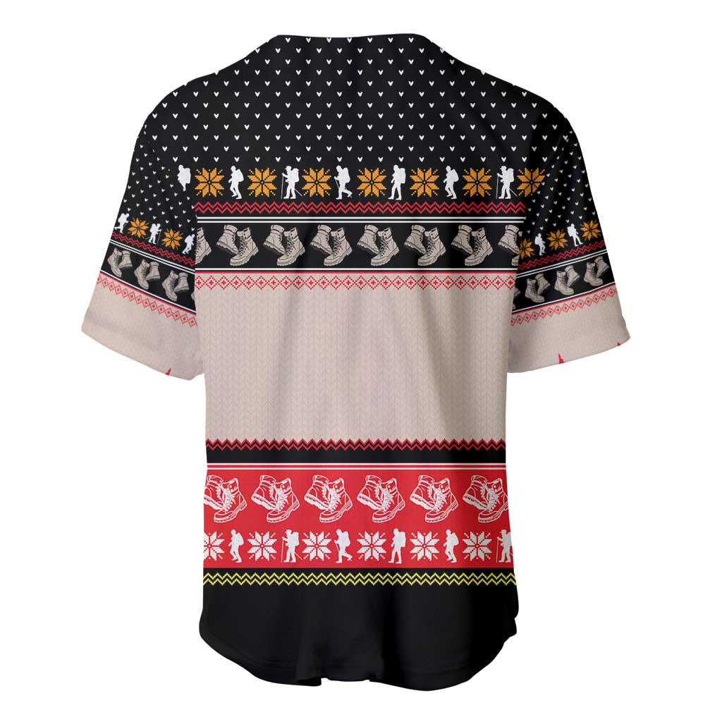 Hiking Christmas Baseball Jersey with Mountains Trees and Winter Holiday Pattern - Wonder Print Shop