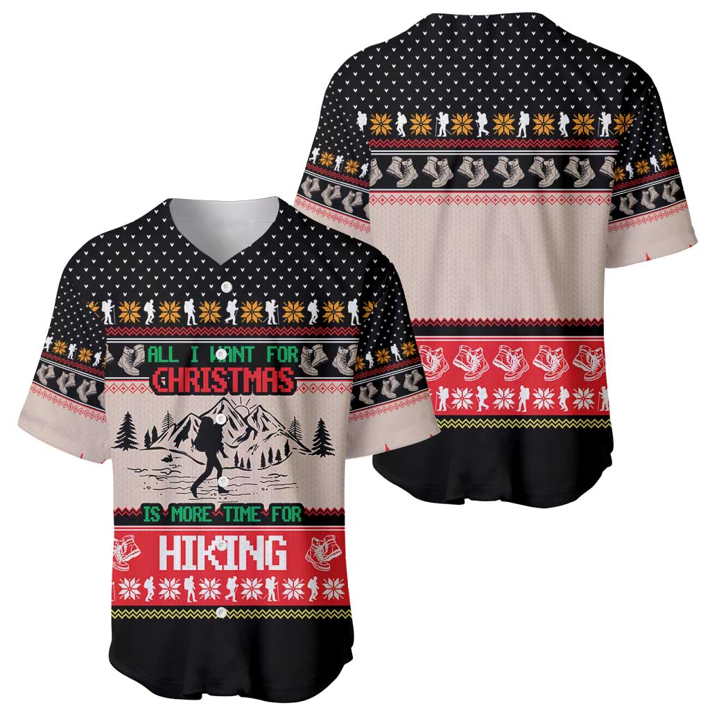 Hiking Christmas Baseball Jersey with Mountains Trees and Winter Holiday Pattern - Wonder Print Shop